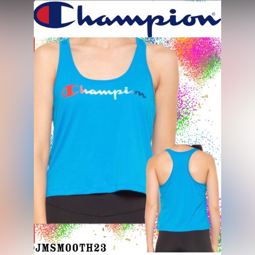 🆕 Champion moisture wicking Sport Tank Top blue with logo
